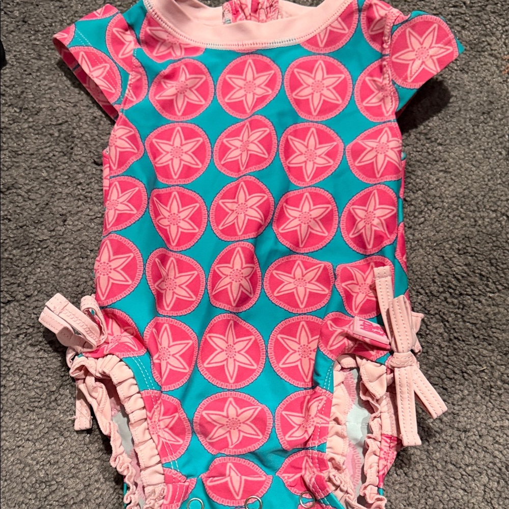 Ruffle Butts Pink and Blue Star Patterned Baby Swimsuit 0-3M